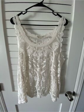 Capri White Floral Embroidered Lace Overlay Tank Top Size XL